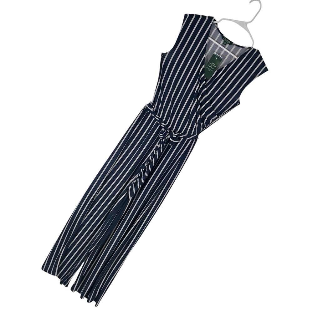 NWT! LAUREN BY RALPH LAUREN! BLACK & CREAM VERTICALLY STRIPED JUMPSUIT! SZ S